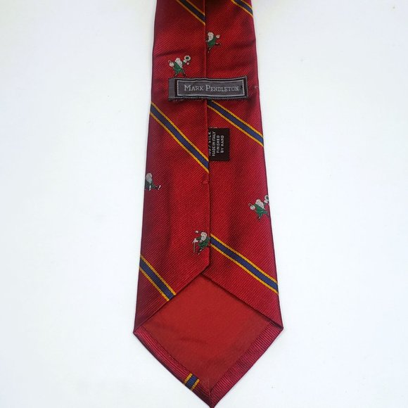 100% Silk Christmas Tie Dancing Santa Mark Pendleton Blue Made in Italy - Picture 3 of 3